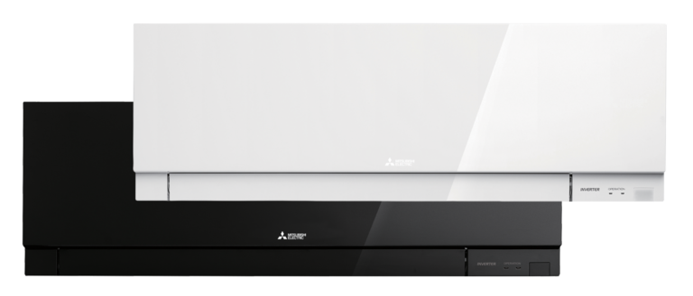 Mitsubishi Electric EF -ilmalämpöpumpun musta ja valkoinen sisäyksikkö